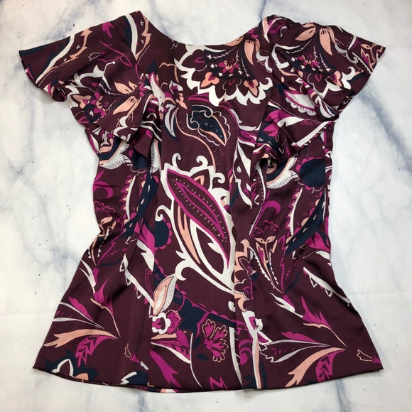 Banana Republic Purple Paisley V Back Satin Blouse - Picture 3 of 8